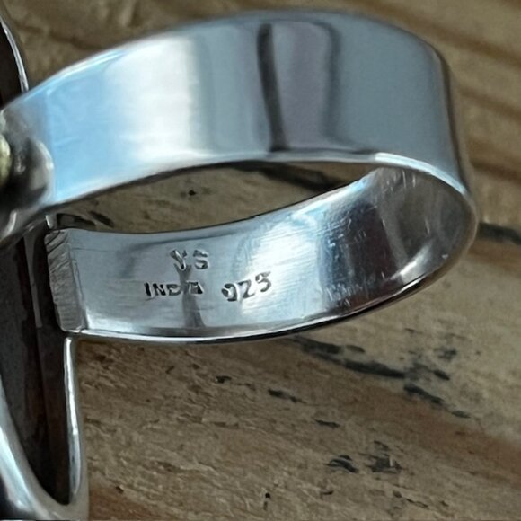 Sterling Silver 925 Brass Ring Oyster Copper Turquoise Modern Chunky Size 8 - Picture 6 of 7